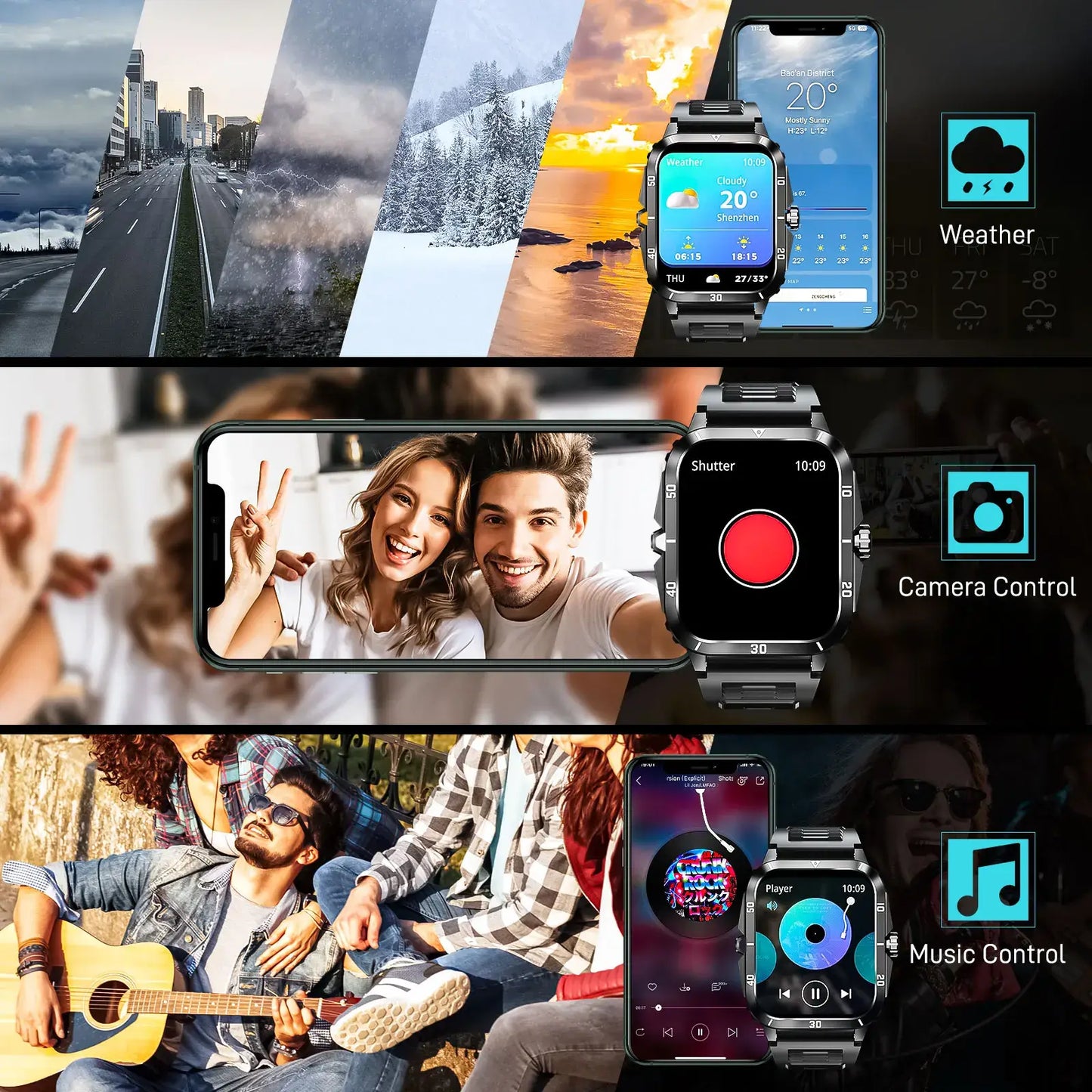 Montre connectée Saliha 26 avec écran, résistance 3ATM, affichage numérique, montre sportive élégante et moderne.