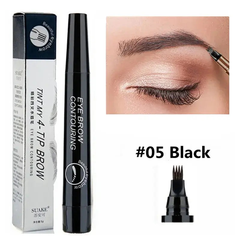 Crayon à sourcils microblading Saliha 26 avec 4 pointes, waterproof, longue tenue, pour des sourcils définis et naturels.