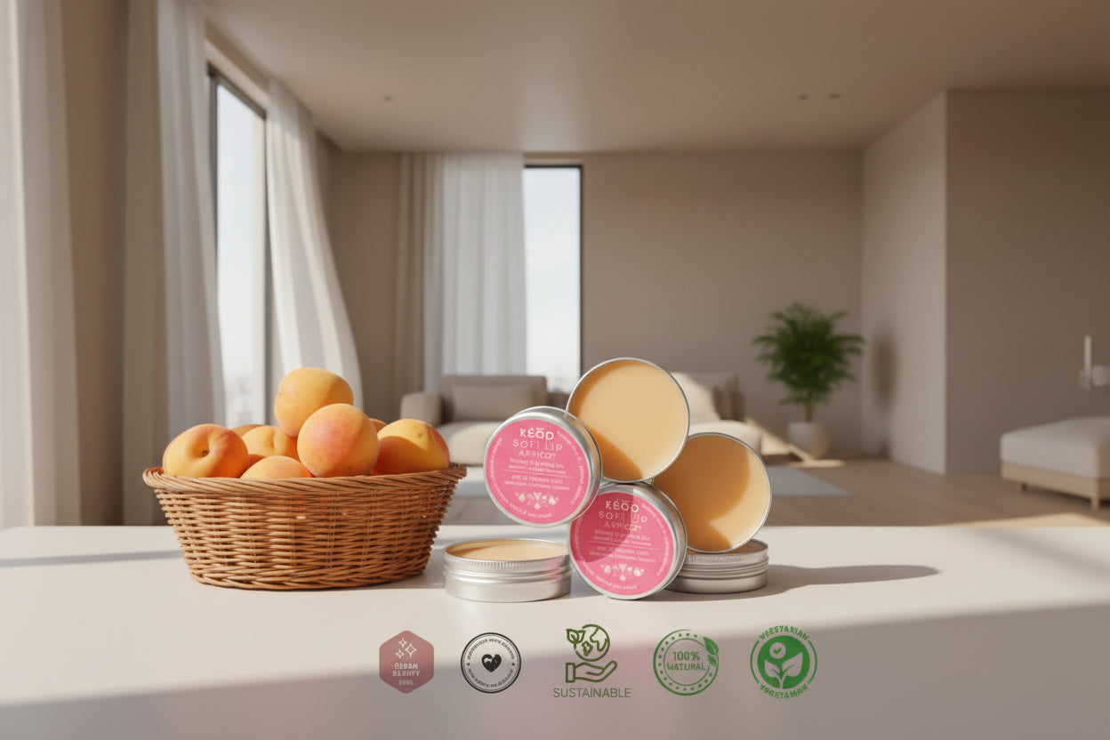 Duo de deux baumes à lèvres naturels à l’abricot Saliha 26, hydratants et nourrissants pour les lèvres.