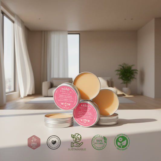 Duo de deux baumes à lèvres naturels à l’abricot Saliha 26, hydratants et nourrissants pour les lèvres.