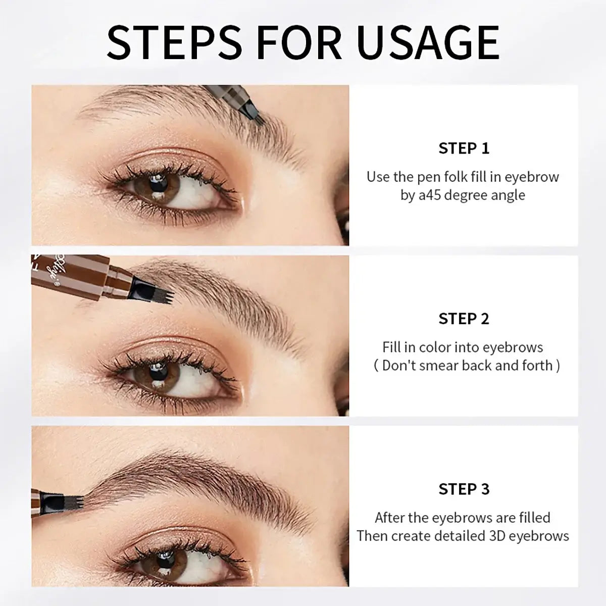 Crayon à sourcils microblading Saliha 26 avec 4 pointes, waterproof, longue tenue, pour des sourcils précis et naturels.
